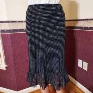 VINTAGE VOLUME ONE NAVY/WHITE POLKA DOT A-LINE WITH RUFFLE HEM SIZE S NEW